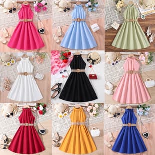 Girls' Dress Summer Children's Fashion Halter Neck Princess Dress Sweet Summer Dress for Older Girls