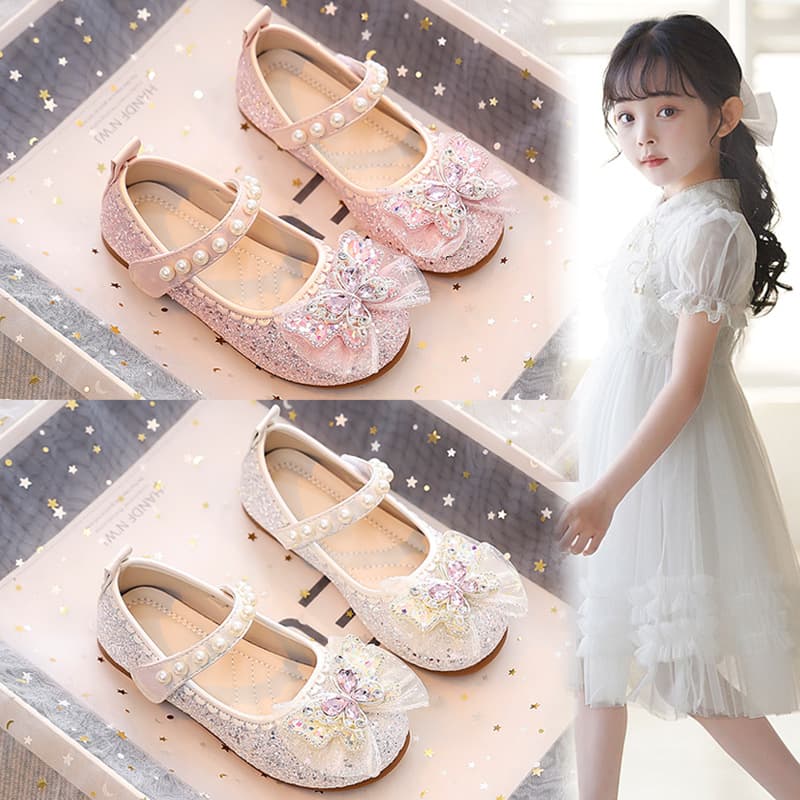 Girls Princess Shoes 2025 New Summer Sparkly Soft Sole Crystal Leather Shoes for Kids