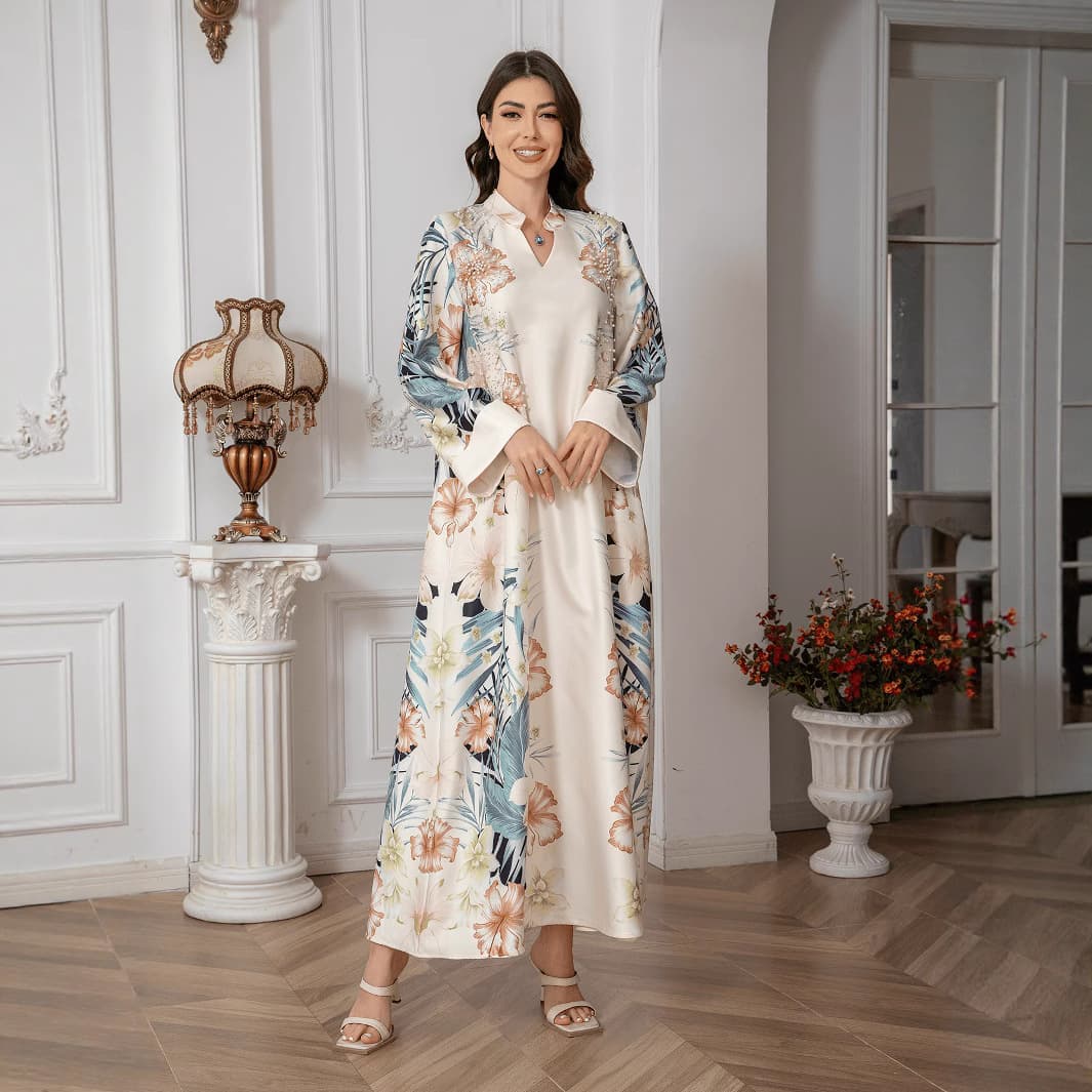 SW0910 Cross-border Women's Printed Robe Amazon Export Jalabiya Dress