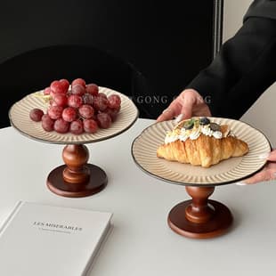 French Lace Ceramic Pedestal Plate Ins Style Afternoon Tea Dessert Plate Pastry Bread Tray Exquisite Fruit Platter