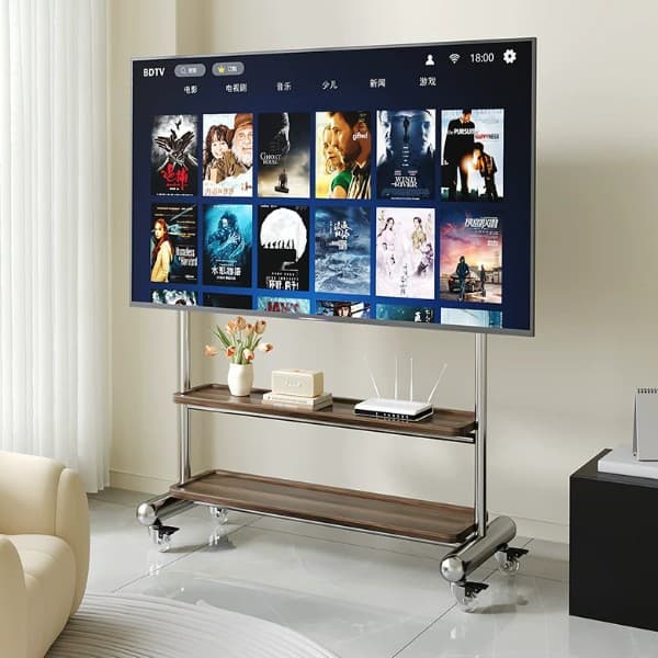 Tv Mobile Stand Stainless Steel Movable Floor-Standing for Small Apartments Bedroom Living Room Home Use 43-75inch with Wheels