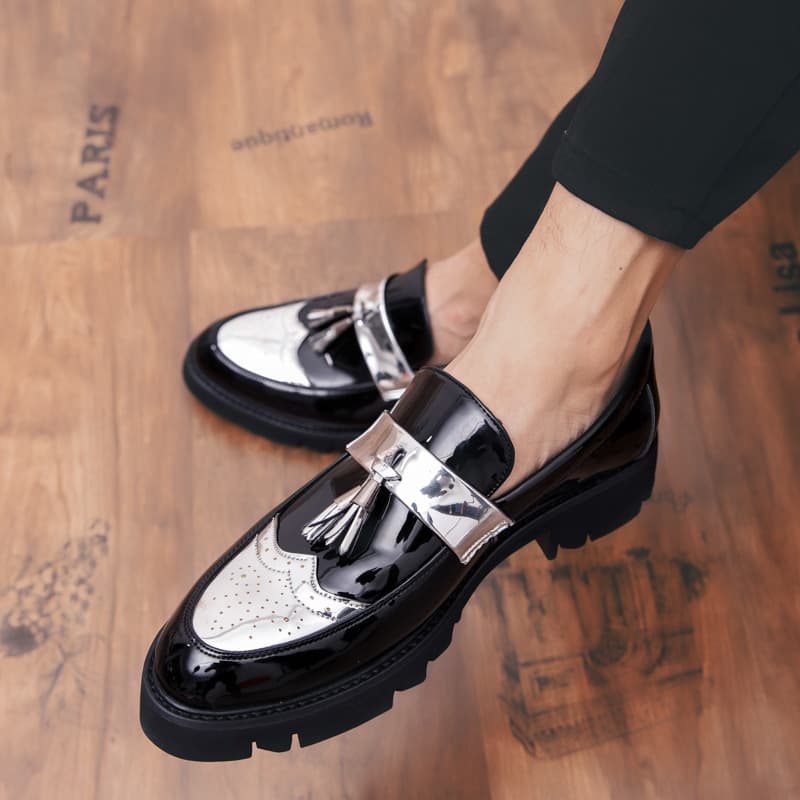 Korean-style British Trendy Pointed Casual Leather Shoes Patent Leather Shiny Lazy Height-Increasing Shoes Men's Sneakers