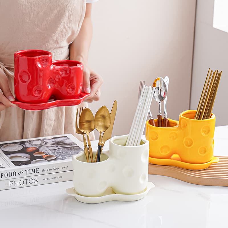 Nordic Style Ceramic Chopsticks Holder Household Drainage Chopsticks Tube Bucket Basket Storage Organizer Box