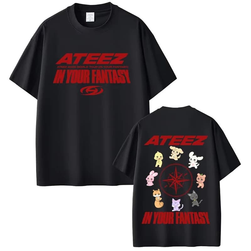 2025 Printed T-Shirt Men World Fantasy Tour Concert Pop Music Cotton Cross-Border T-Shirt Women Album Ateez