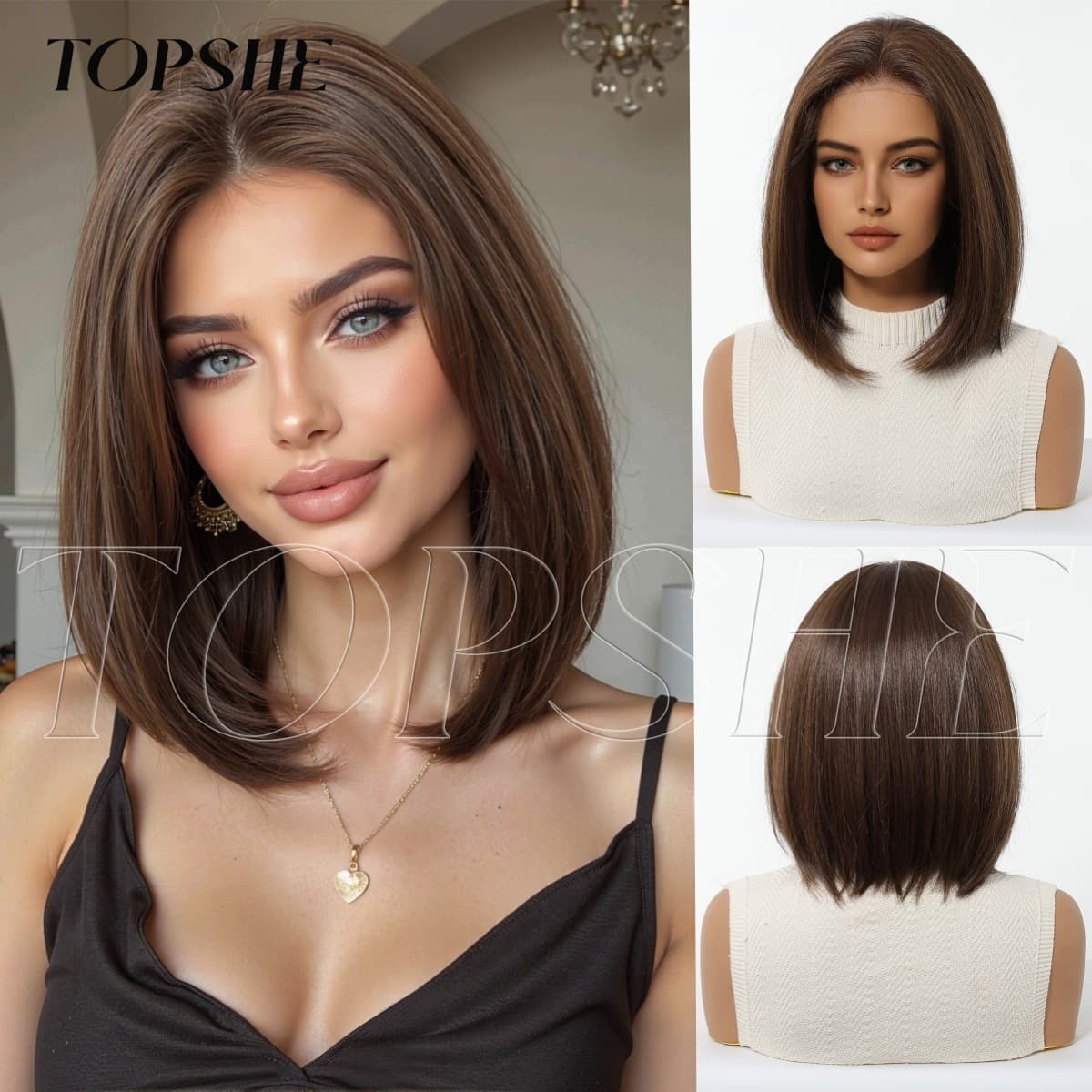 Cross-border hot selling 13*6 lace full head wig, European and American style, women's bob haircut, dark brown, summer short style, factory stock.