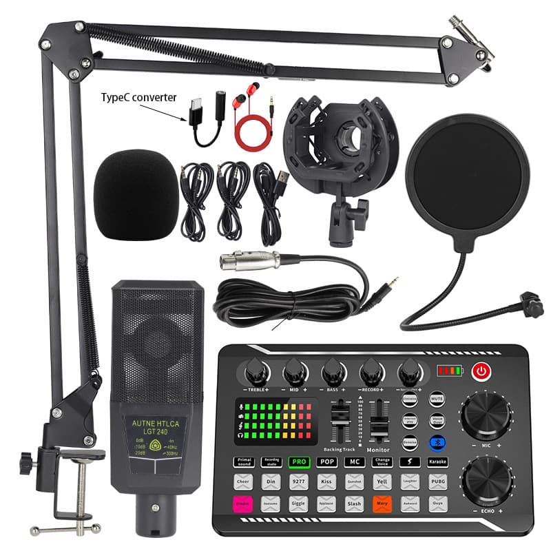 240 Condenser Microphone Sound Card Set V8S Live Broadcast Equipment F998 Full Set for Mobile Phone and Computer Recording