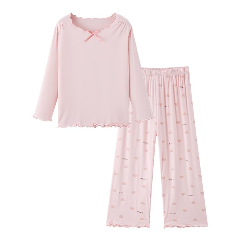 Soft and Comfortable Modal Children's Pajamas Girls Homewear Baby Butterfly Knot Air Conditioning Suit Long Sleeve Spring