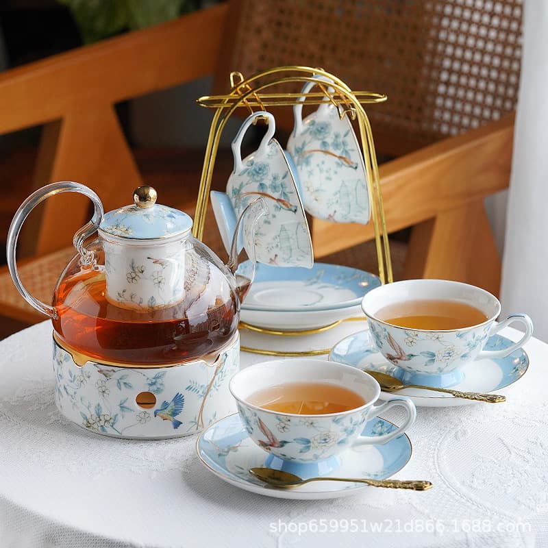 English afternoon tea set, fruit teapot, light luxury, exquisite high-end coffee cup, candle heating tea cup set, flower teapot
