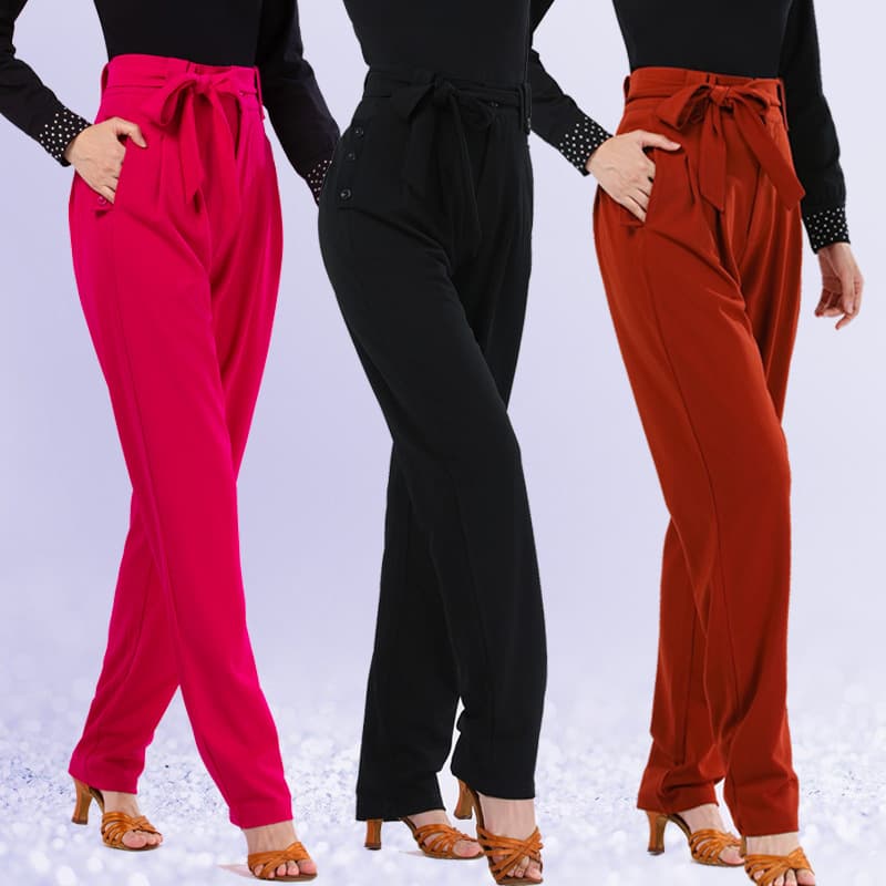 New Latin Dance Square Dance High-Waist Practice Pants Women's Adult Wide-Leg Tapered Modern Dance Belted Pants