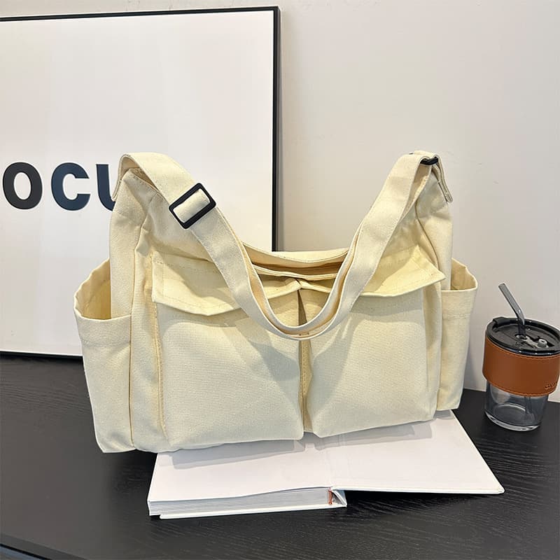 Workwear style single shoulder crossbody bag for men and women ins canvas bag student class bag street large capacity literary and leisure bag