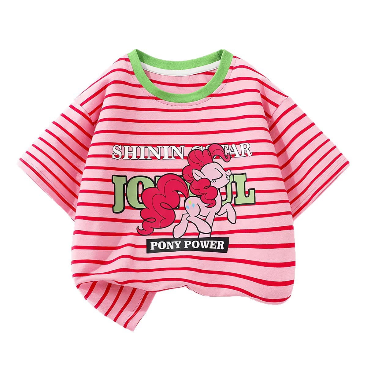 My Little Pony 2026 New Girls' Striped Short-Sleeve T-Shirt, Cute Cartoon Baby Breathable Top for Children