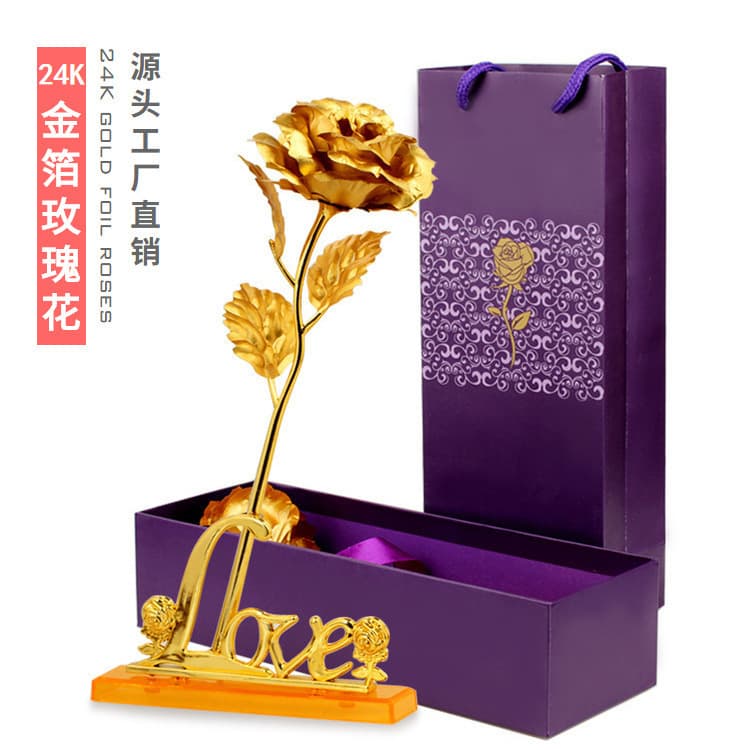Creative Teacher Valentine's Day Birthday Gift Gold Rose 24K Gold Foil Rose Artificial Bouquet Factory Wholesale