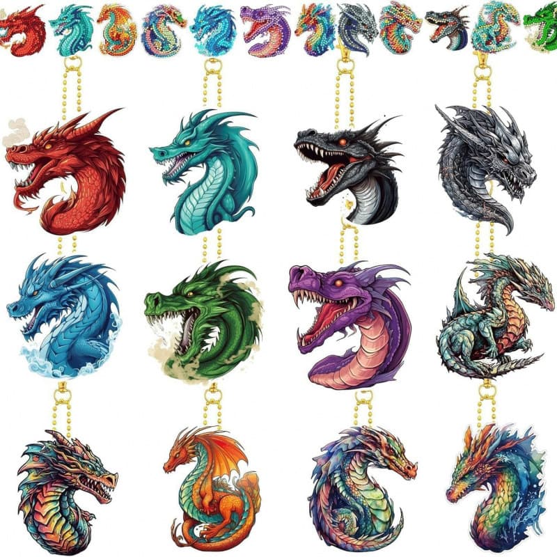 5D Cross-Border Hot Seller 12-Piece Diamond Painting Acrylic Keychain Double-Sided DIY 5D Full Drill Multi-Holiday Style Pendant