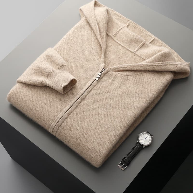 Autumn Winter New Style Cashmere Cardigan Men's Thick Zipper Set Hooded Casual Loose Sweater Knit Jacket