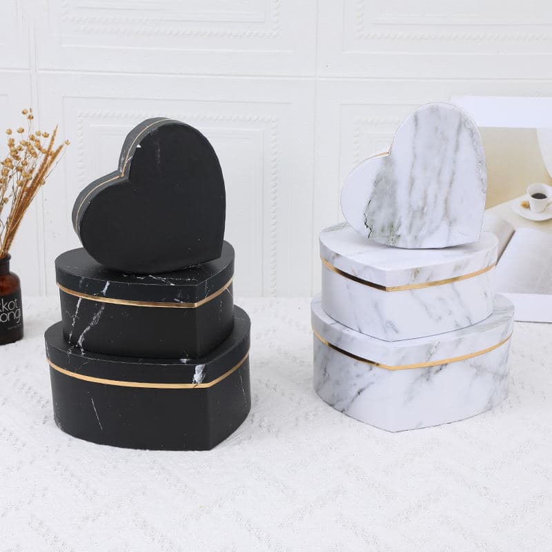 Creative Heart-shaped Marble Texture Gift Box Set Three Miniature Peach Hearts Birthday Gift Box Wholesale