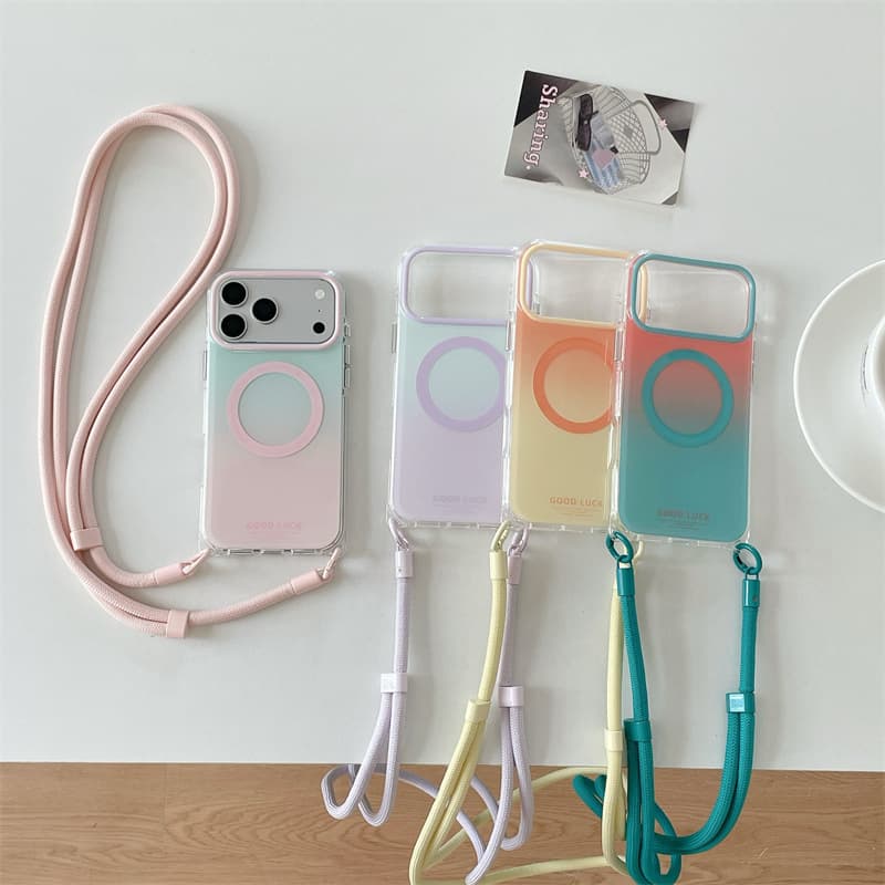 Minimalist Contrast Color Crossbody Strap Magnetic Case for iPhone 17 Apple 16 Pro Max / 15 Pro, Premium Look