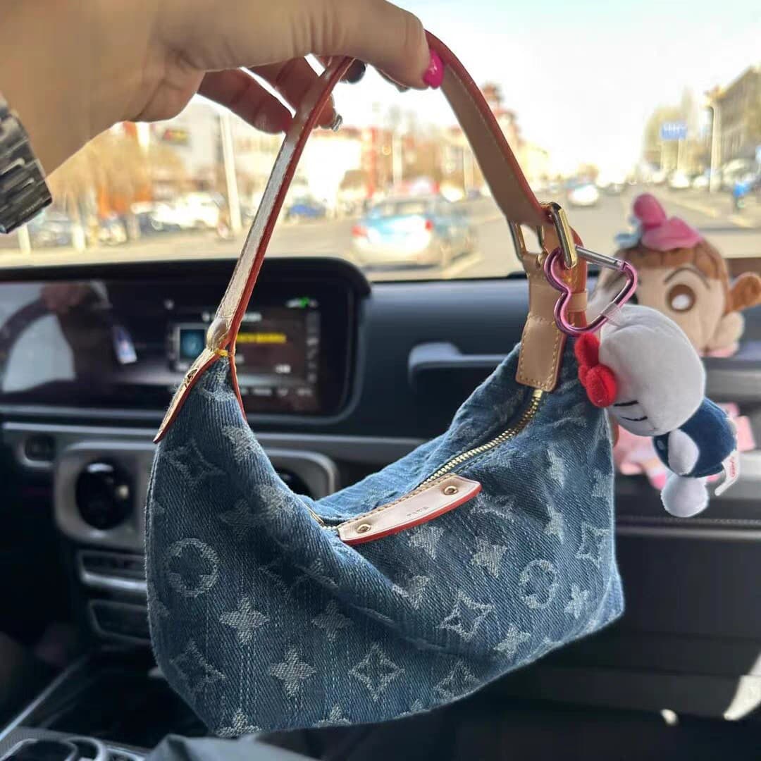 Cross-border 2025 Hills Denim Lunch Box Bag Denim Underarm Bag Handbag Women's Bag Embroidery Bag Premium Feel