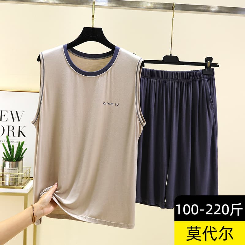 Men's Modal Vest and Shorts Set Summer Loose Sleeveless Top Large Size Home Sleepwear Pajamas Two-Piece Set
