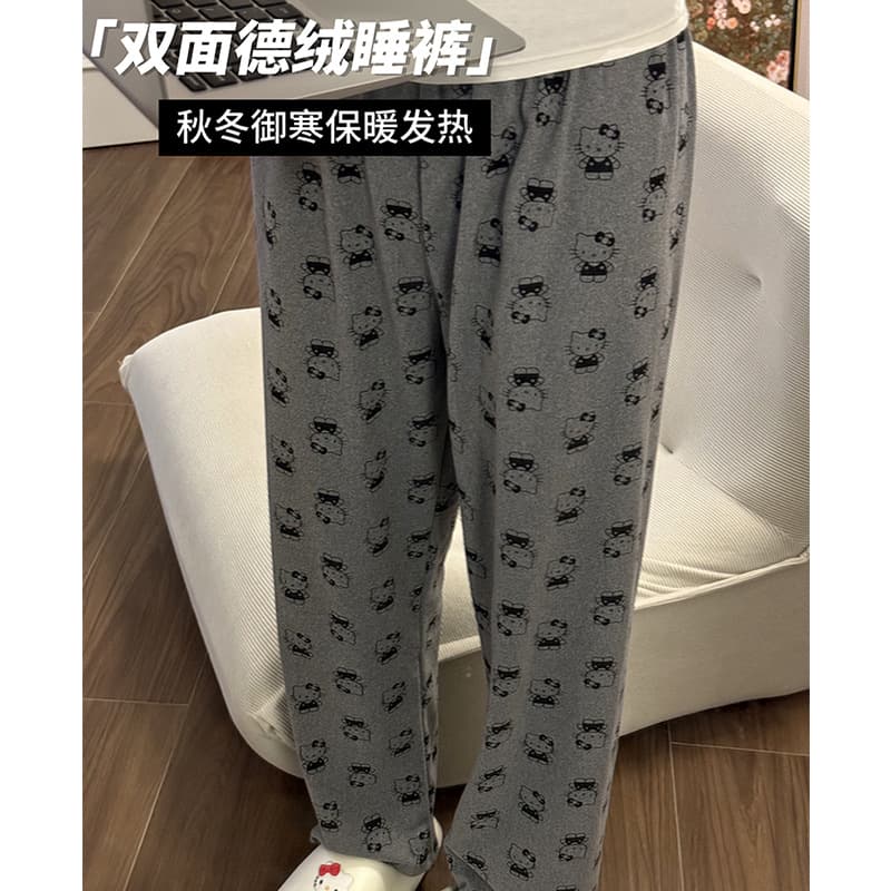 Deer Velvet Sleep Pants for Women, Walking Pants, Autumn and Winter Warm, Soft and Skin-Friendly, Cartoon Casual Home Pants, Wearable Out Long Pants