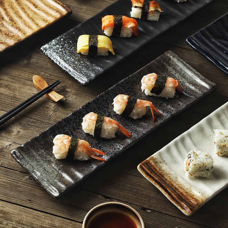 13-inch Water Ripple Rectangular Tray Japanese Sushi Plate Long Dish Sashimi Plate Serving Platter