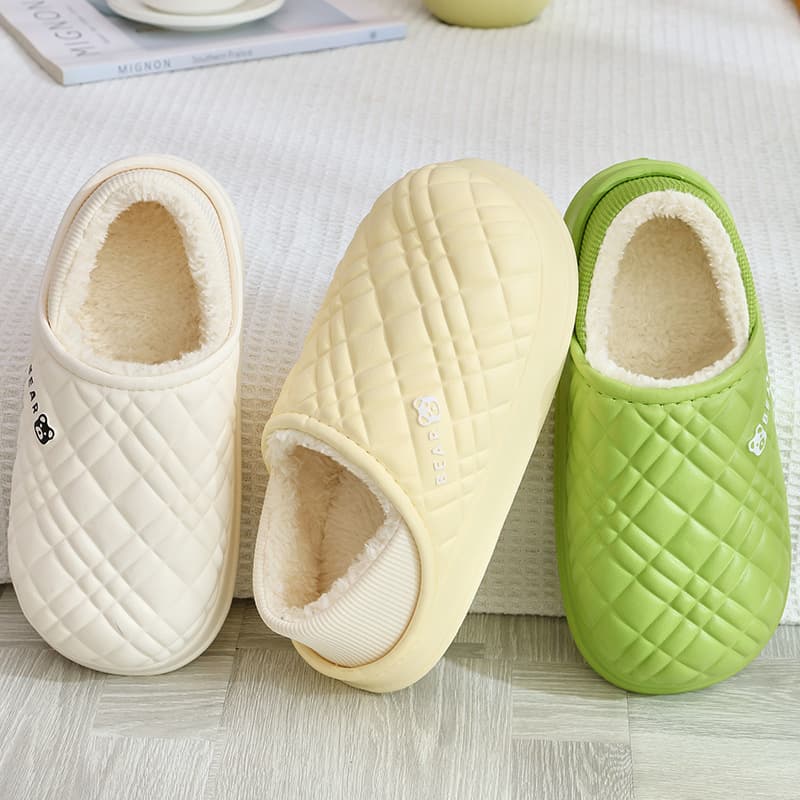 New "Cloud-Like" Waterproof Diamond-Pattern Cotton Slippers for Men/Women, Autumn/Winter Indoor Thick-Soled Non-Slip Home Slippers