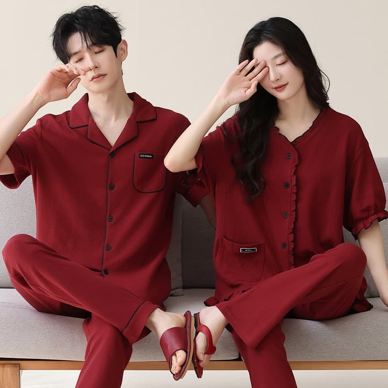 Wedding Newlywed Couple Pajamas Summer Pure Cotton Short-Sleeved Long Pants Red Zodiac Year Men's and Women's Home Clothes Cotton Set