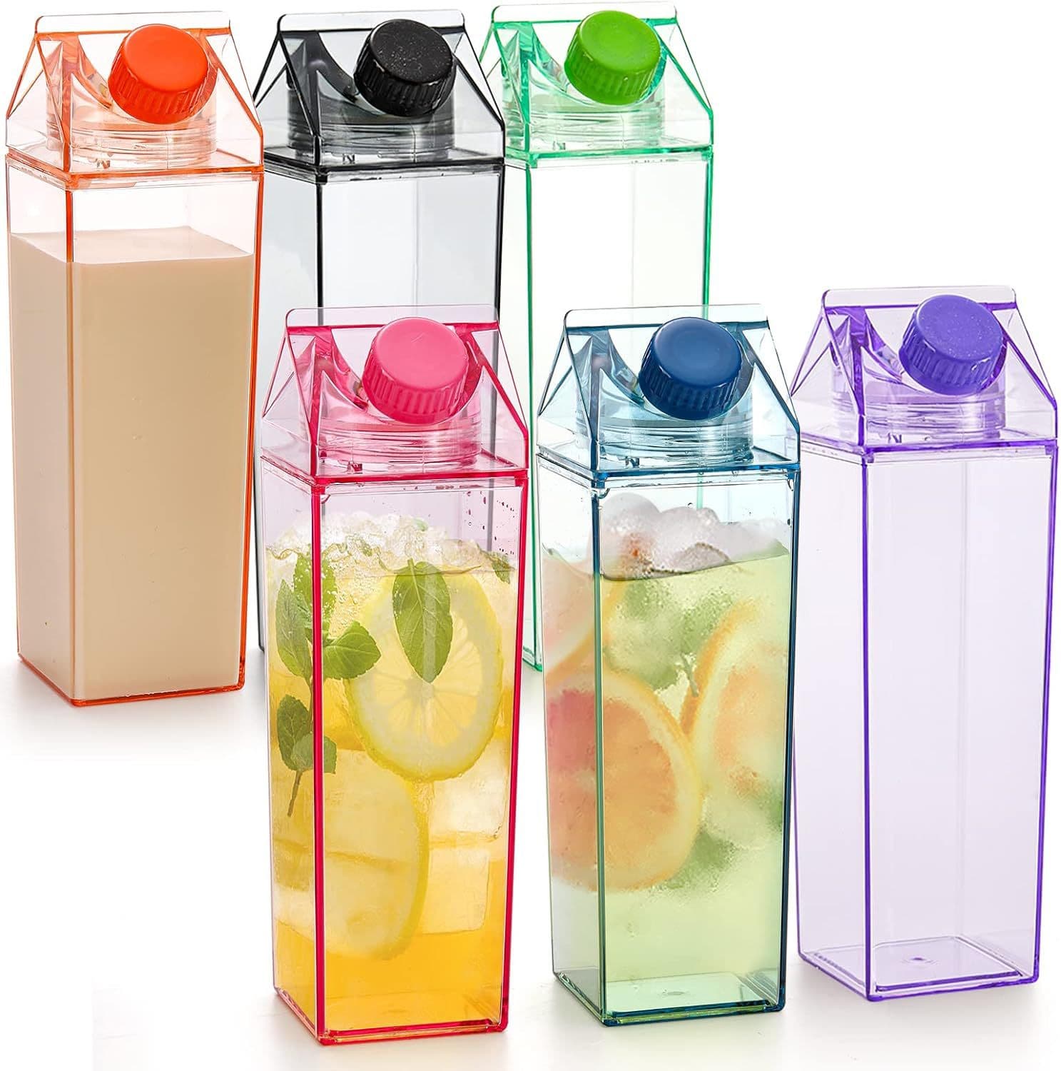 Cross-border Hot Sale Square Milk Cup Viral Creative 500ML/1000ML Plastic Milk Cup Stock Printed Logo