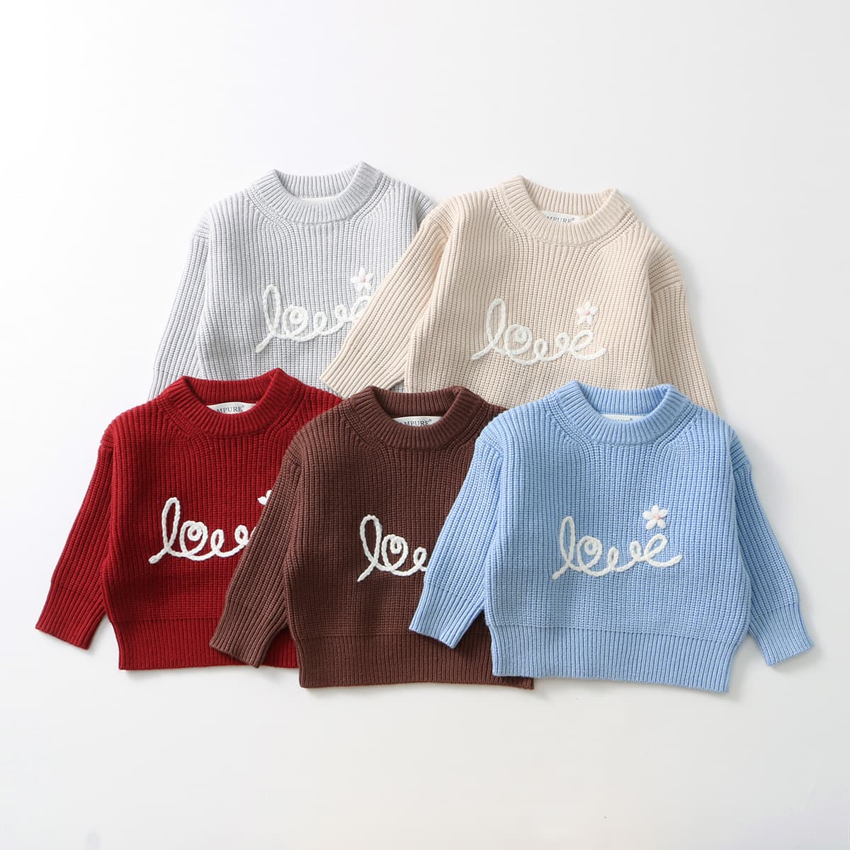 Girls round neck pullover sweater autumn baby girl letter embroidered sweater fashionable cute warm sweater top