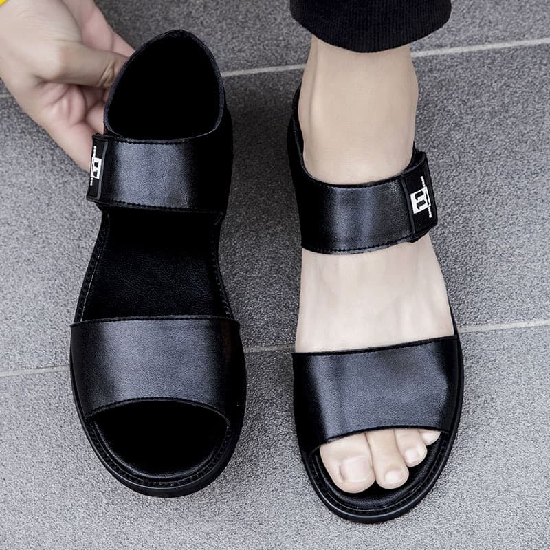 European Style Cowhide Sandals Men Summer New Summer Soft Sole Non-Slip Men's Beach Shoes Roman Soft Leather Sandals