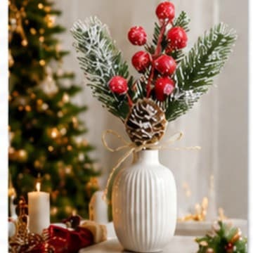 Christmas Branch Insert - Cross-border Simulation Pinecone Red Berry Decoration for Christmas Holiday Home Decoration with Snowflake Accessories