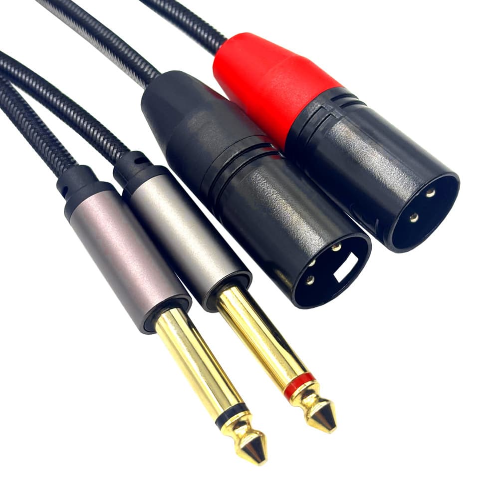 Dual 1/4" TS to Dual XLR Male/Female Audio Cable 6.5mm to XLR 2-to-2 Amplifier Speaker Connection Cable