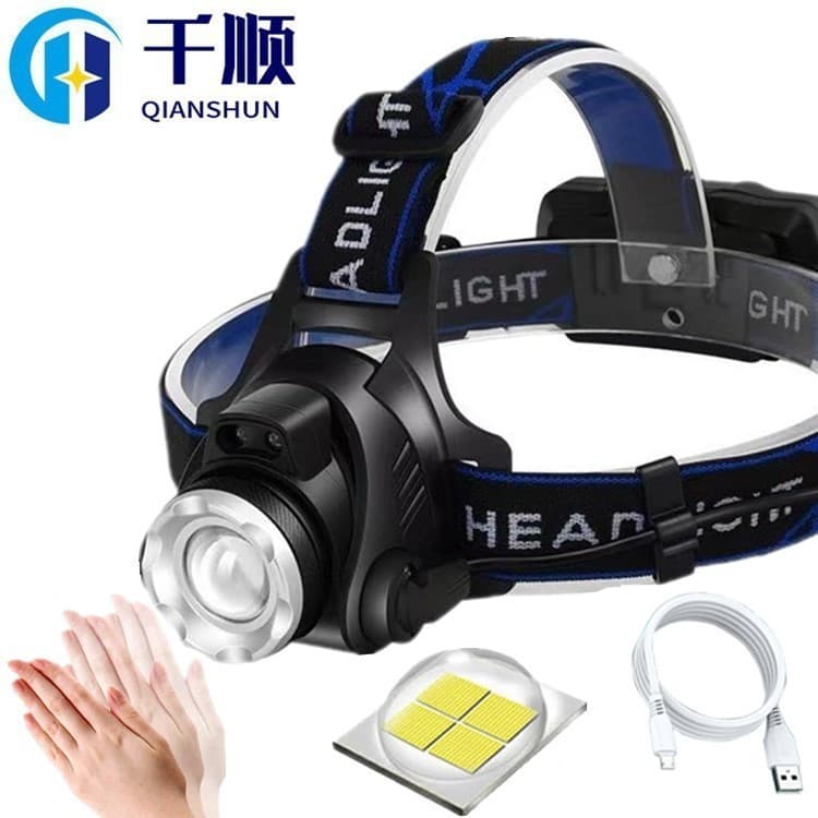 Sensor Zoom Triple Lithium Battery High-Power P70 Headlamp Rechargeable Head-Mounted Flashlight Night Fishing Light LED Long Standby