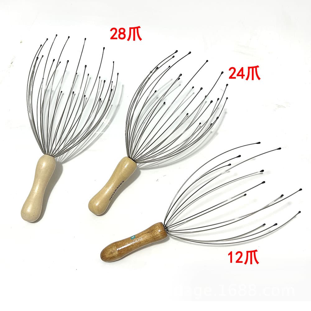 28-24 Pronged Wooden Handle Head Massager Real Wood Octopus Design Hair Scalp Massage Tool Beauty Health Care from China