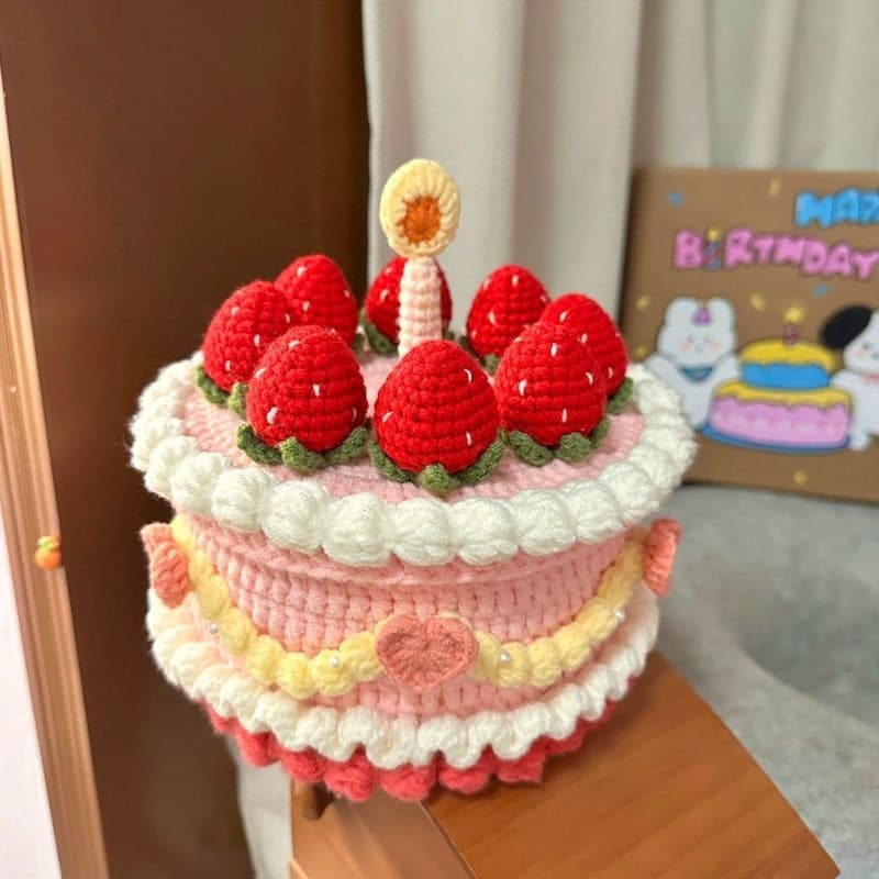 DIY Woven Strawberry Cake Storage Box, Yarn Crochet Material Kit, Handmade Birthday Valentine's Day Gift F6