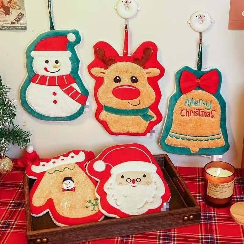 Christmas hanging hand towel, bathroom and kitchen hand cloth, decorative ornament, creative household handkerchief