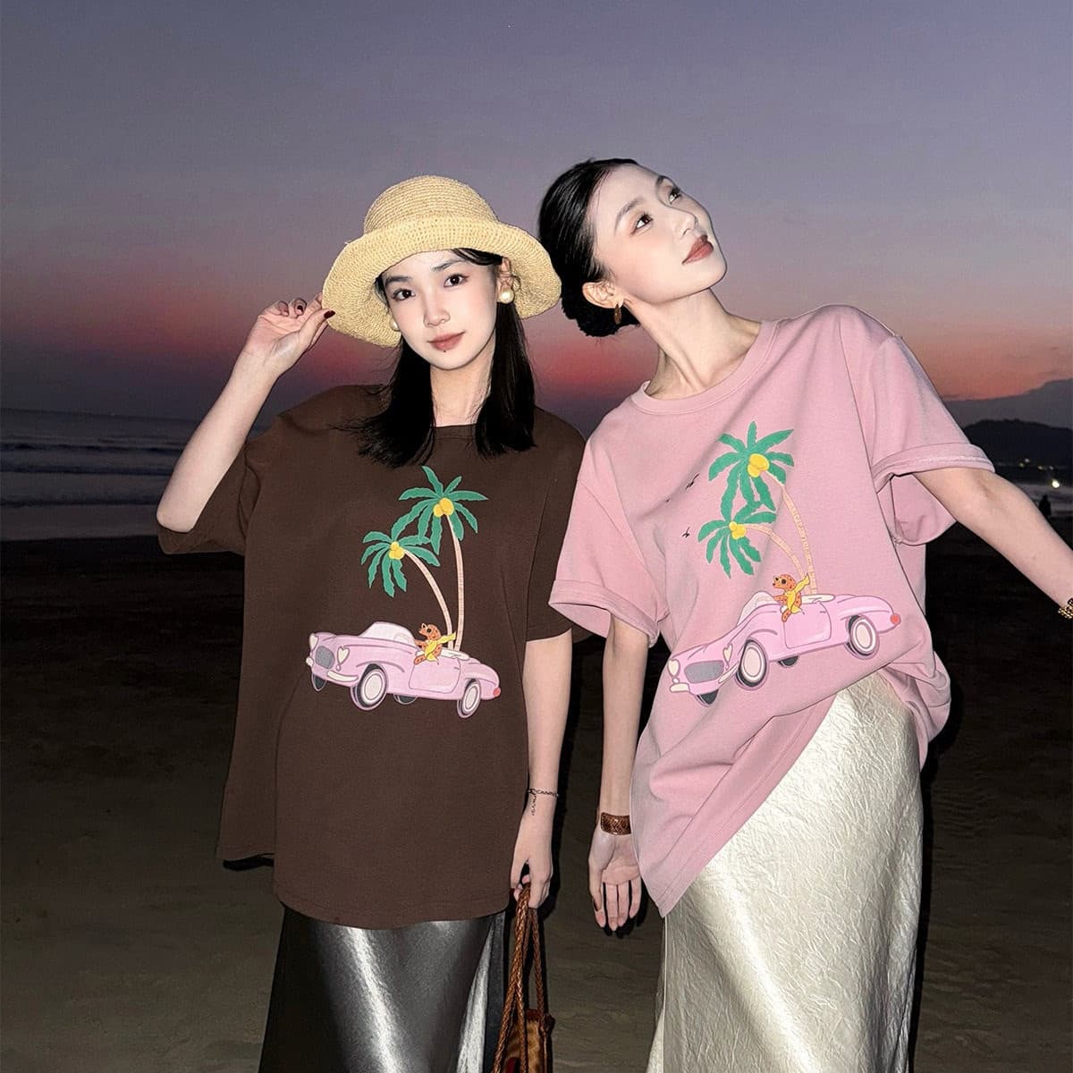Lu Qingyi Original [Coconut Tour] Printed Short Sleeve T-Shirt Women's 2025 New Summer Classic Design Loose Top