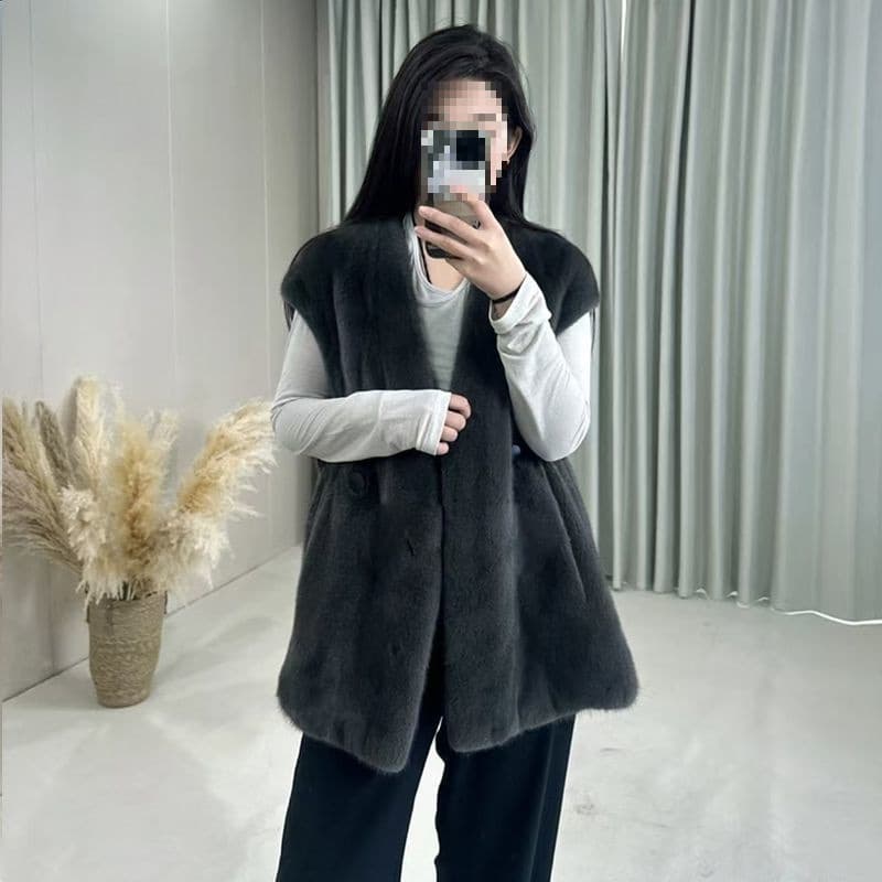 Autumn Winter New Style Faux Mink Vest Women's Mid-Long Collar Mink Coat Loose Cotton-Padded Thick Shoulder Cape