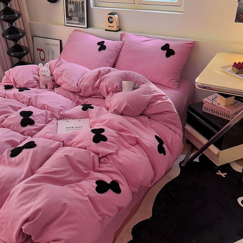 Ins Style Sunflower Towel Embroidery Washed Cotton Bedding Four-Piece Set, Sheet Duvet Cover Fitted Sheet Dormitory Three-Piece Set Bedspread