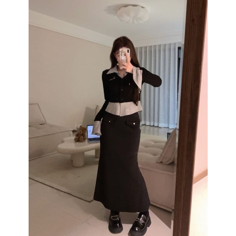 Han Xi Wen Rou Feng Zhuang Se Chang Xiu Shang Yi Tao Zhuang Nv Qiu Ji Xin Kuan Xue Yuan Xiu Shen Xian Shou Yu Wei Qun Liang Jian Tao