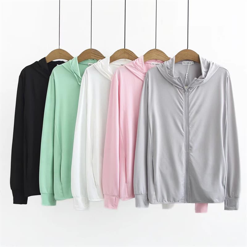 2021 Summer Plus Size Sun Protection Hoodie Women's Long Sleeve Cardigan Simple Versatile Jacket for Plus Size Girls Sun Protection Clothing 2013