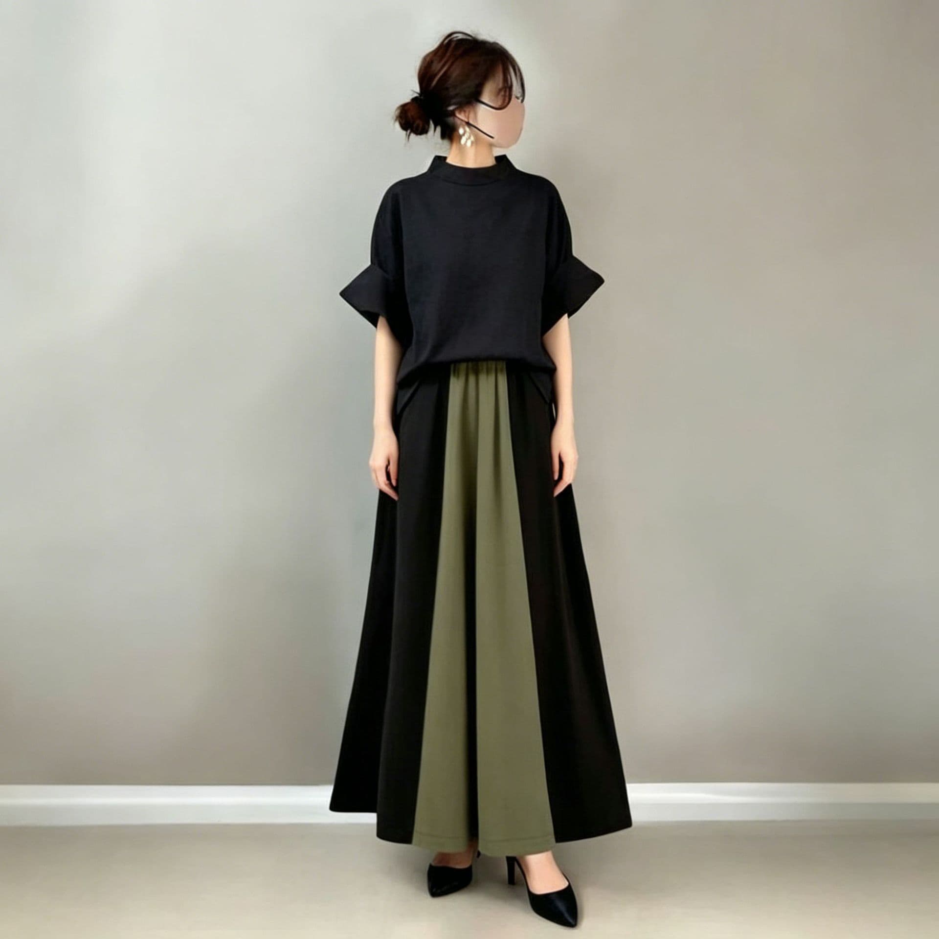 Japanese 2026 Summer New Two-Piece Set Half High Collar Short Sleeve Top with Contrast Color Wide-Leg Pants