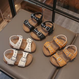 Girls Sandals 2026 Summer New Flat One-Strap Casual to Match Dresses Beach Fashion Boys Sandals Beach Shoes