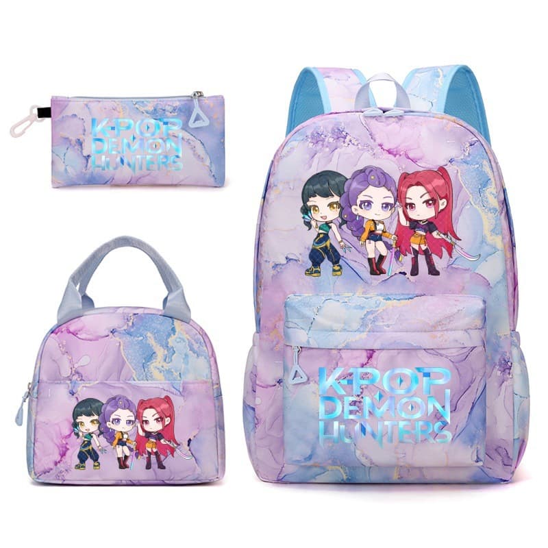 Amazon Demon Hunters Kpop Demon Hunters Student School Bag Shoulder Bag Casual Pencil Case Three-Piece Set