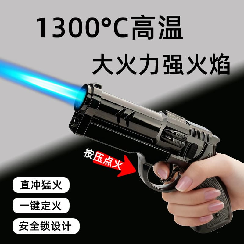 Drop Shipping Novelty Handheld Fun Creative Funny Gun-Shaped Gift Open Flame Direct Impact Refillable Lighter Torch