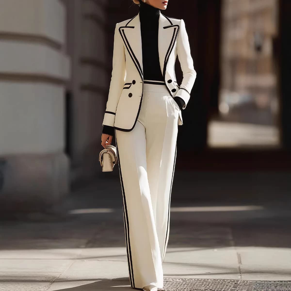 2026 Cross-border European and American Women's Clothing: Long-sleeved Lapel Double-breasted Suit + Casual Suit Trousers Set