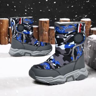 Children's Snow Boots Winter Outdoor Thickened Waterproof Cotton Shoes Windproof Cold-Weather Warm High-Top Boots for Boys and Girls