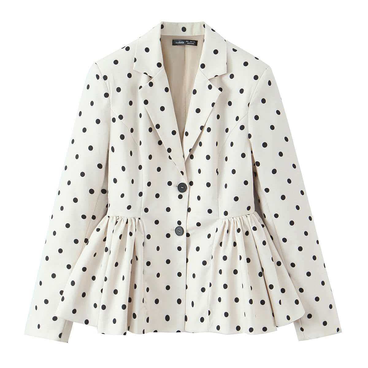 ZA Cross-border European and American Women's Fashion AliExpress Bestseller Elegant Versatile Waist-Cinching Polka Dot Blazer