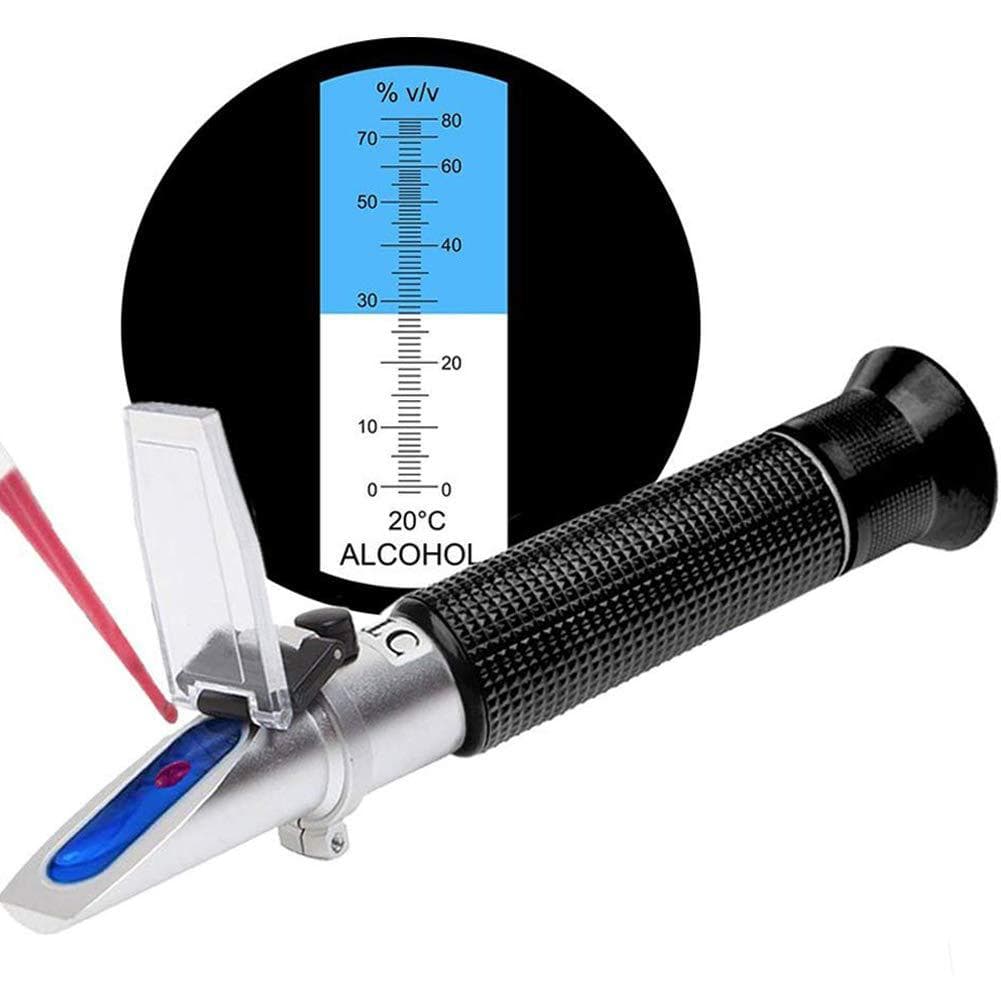 Refractometer for Baijiu Alcohol Measurement, Dual-Scale with Automatic Temperature Compensation 0-80%, Specific Gravity Hygrometer with ATC