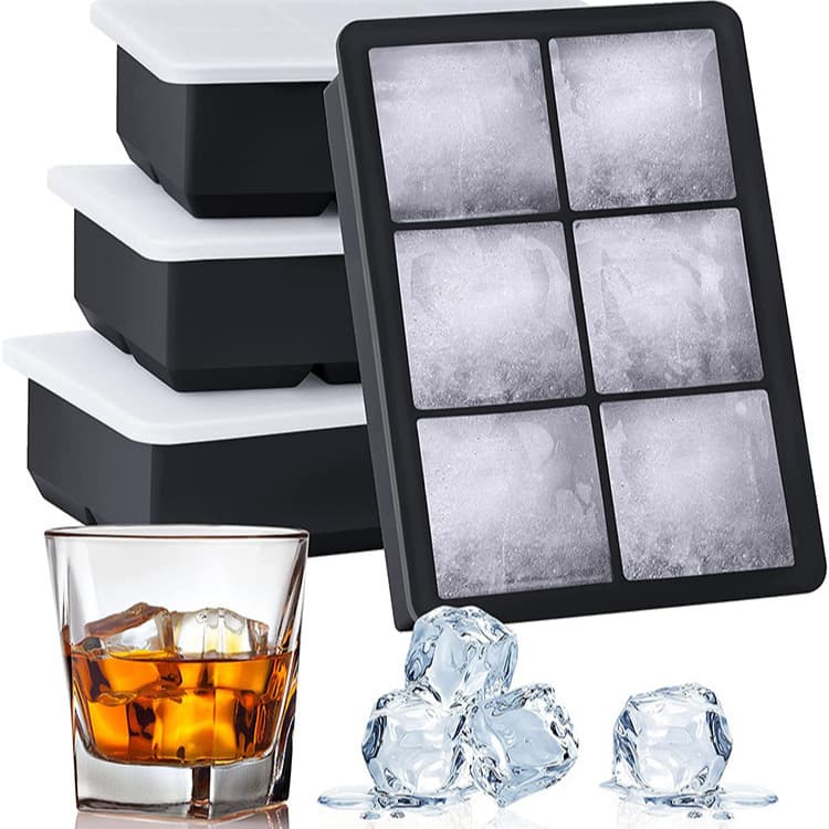 Cross-border silicone ice cube tray DIY ice mold for home use, 6-cell large square ice cube mold, ice ball mold