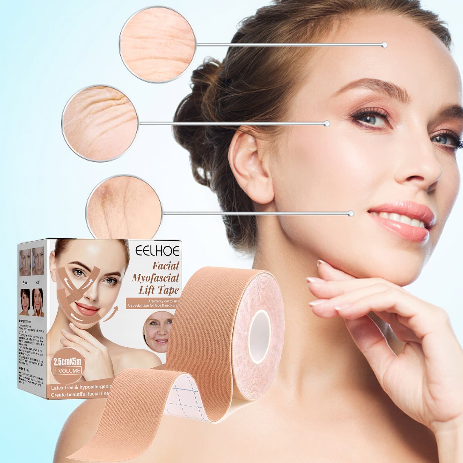 EELHOE Facial Muscle Tightening Band Lifts Face Prevents Sagging Tightens Chin V-Shape Face Breathable Face Lift Patch